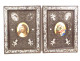 Pair of miniature porcelain Virgin and Child Christ in mother-of-pearl wood frames, 19th century
