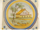 Polychrome Nevers earthenware tile depicting a landscape of a house, tree, and flowers, 18th century