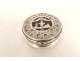 Small round box in solid silver, mother-of-pearl, tortoiseshell, with animal figures, 19th century