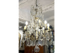 Lustre 12 feux bronze cristal taillé pampilles pendeloques couteaux XIXème