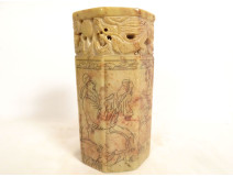 Chinese hardstone seal carved with dragons and sacred pearl, 20th century