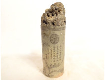 Chinese hardstone seal carved with dragons and sacred pearl, 20th century