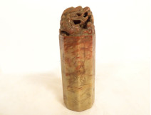 Chinese hardstone seal carved with dragons and sacred pearl, 20th century