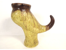 Zoomorphic ceramic pitcher by C&eacute;lestin Vaser, Foulon Pottery, S&eacute;ez, vintage 20th century