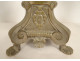 Pair of silver-plated brass and bronze church candlesticks with shell motifs, 19th century