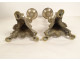 Pair of silver-plated brass and bronze church candlesticks with shell motifs, 19th century