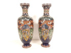 Paire vases amphores émaux cloisonnés Nagoya Japon Meiji dragons fin XIXème