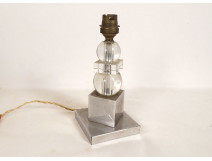 Vintage 20th-century lamp base in the style of Jacques Adnet, glass and chrome.
