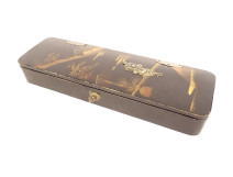 Japanese lacquered wood box with gilt decoration, Mount Fuji bronze figure, Japan, early 20th century