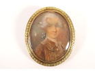 Broche médaillon or massif 18K miniature peinte portrait aristocrate XVIIIè