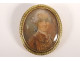 18K solid gold medallion brooch with miniature painted portrait of an 18th-century aristocrat