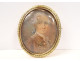 18K solid gold medallion brooch with miniature painted portrait of an 18th-century aristocrat