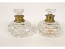 Pair of Le Creusot crystal perfume bottles, Baccarat bronze, Restoration period, 19th century