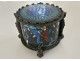 Pyxis box for communion wafers, bronze cloisonné enamel Limoges, Bible figures, 19th century
