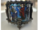 Pyxis box for communion wafers, bronze cloisonné enamel Limoges, Bible figures, 19th century