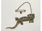 Broche victorienne lézard salamandre or 14K diamants émeraudes rubis XIXè