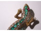 Victorian lizard salamander brooch in 14K gold with diamonds, emeralds, and rubies, 19th century