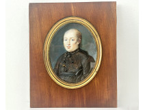 Miniature painted portrait of a clergyman, wooden frame, early 19th century