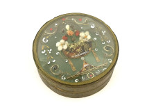 Small round cardboard flower box under glass, romantic 19th century