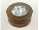 Round box with magnifying glass, miniature amboyna, abduction in Europe, J. Lalande, 19th century