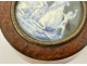Round box with magnifying glass, miniature amboyna, abduction in Europe, J. Lalande, 19th century