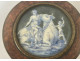 Round box with magnifying glass, miniature amboyna, abduction in Europe, J. Lalande, 19th century