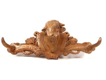 Hat rack/coat rack, wood carving, Black Forest ox head, 19th century