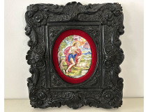 Oval painted enamel plaque from Limoges, portrait of Saint John the Baptist with a lamb, 18th century