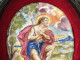 Oval painted enamel plaque from Limoges, portrait of Saint John the Baptist with a lamb, 18th century