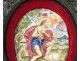 Oval painted enamel plaque from Limoges, portrait of Saint John the Baptist with a lamb, 18th century