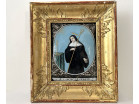 Plaque ovale émail Jacques Laudin Limoges portrait Sainte Scholastique 17è