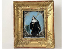 Oval enamel plaque by Jacques Laudin, Limoges, portrait of Saint Scholastica, 17th century