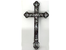 Cross, crucifix, wood, mother-of-pearl, marquetry, flowers, Vietnam, Indochina, 19th century