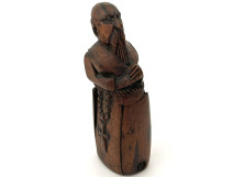 Erotic snuffbox, carved wood depicting a praying monk, 19th century folk art