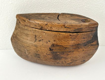 Snuffbox, carved wooden box, ship/boat, Folk Art, 19th century