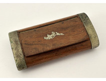 Snuffbox, wooden and metal box with foliage motif, Folk Art, 19th century