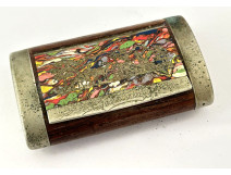 Snuffbox, wooden and metal box with foliage motif, Folk Art, 19th century