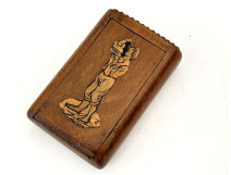 Pyrogen matchbox, carved wood, bouquet of flowers, late 19th/early 20th century