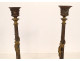 Pair of gilt bronze candlesticks with salamander lizards, Barbedienne style, Napoleon III period, 19th century