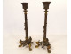 Pair of gilt bronze candlesticks with salamander lizards, Barbedienne style, Napoleon III period, 19th century