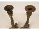 Pair of gilt bronze candlesticks with salamander lizards, Barbedienne style, Napoleon III period, 19th century
