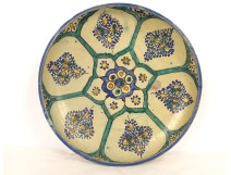 Large round polychrome earthenware dish with floral rosette, Morocco, Maghreb, Fez, late 19th century
