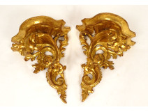 Pair of gilded carved wood wall sconces, Italy, 20th century