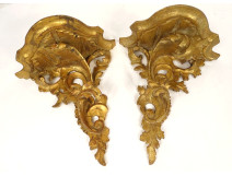 Pair of gilded carved wood wall sconces, Italy, 20th century