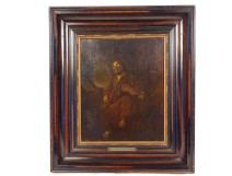 HST painting by Jan de Bray, Dutch school, depicting a sleeping monk and violinist, 17th century
