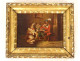 Small oil painting on canvas, humorous scene with a learned monkey and dogs, gilt frame, 19th century