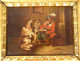 Small oil painting on canvas, humorous scene with a learned monkey and dogs, gilt frame, 19th century