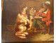 Small oil painting on canvas, humorous scene with a learned monkey and dogs, gilt frame, 19th century