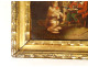 Small oil painting on canvas, humorous scene with a learned monkey and dogs, gilt frame, 19th century