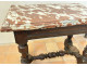 Small Louis XIII style office table in carved walnut with crimson marble top, 17th century